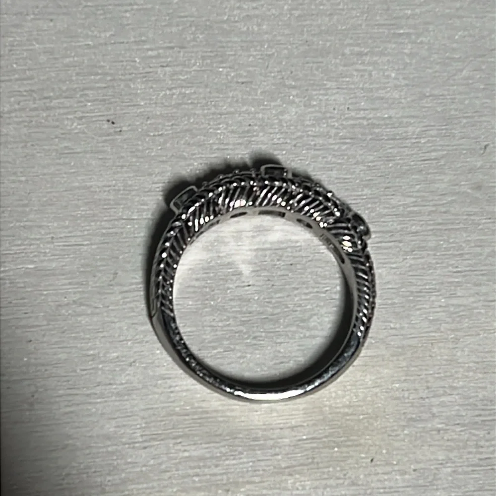 C111 Judith Ripka Sterling Silver Rope Band CZ  Ring Textured Design sz10 - Picture 7 of 8